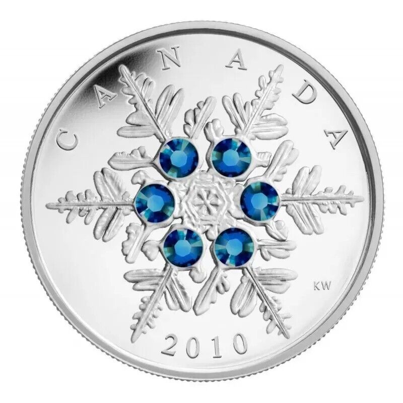 1 Oz Silver Coin 2010 $20 Canada Blue Crystal Snowflake Swarovski-classypw.com-1