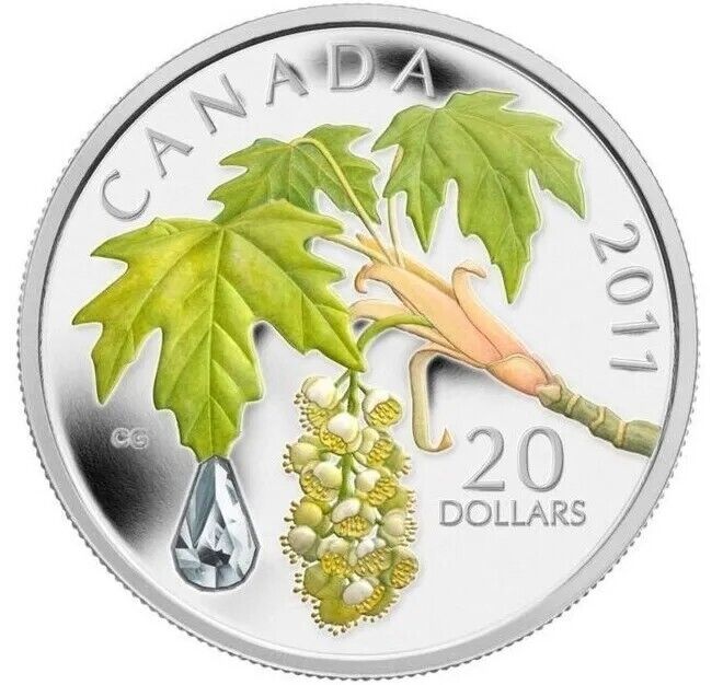 1 Oz Silver Coin 2011 $20 Canada Maple Leaf with Crystal Raindrop Swarovski-classypw.com-1