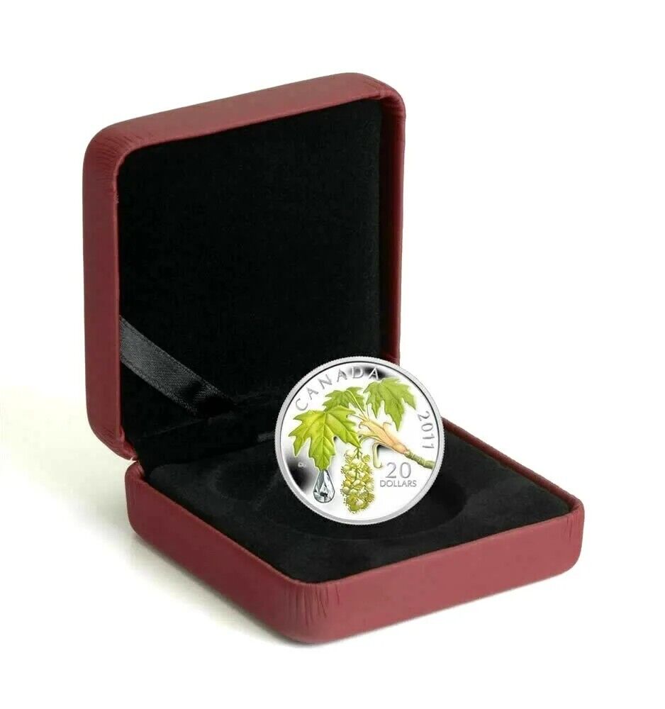 1 Oz Silver Coin 2011 $20 Canada Maple Leaf with Crystal Raindrop Swarovski-classypw.com-3