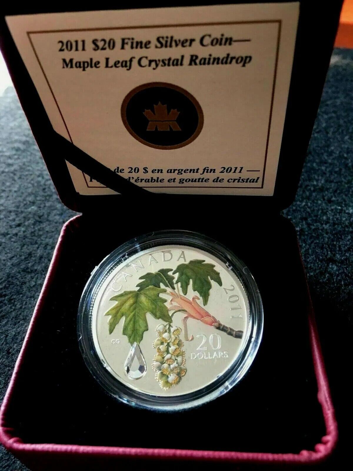 1 Oz Silver Coin 2011 $20 Canada Maple Leaf with Crystal Raindrop Swarovski-classypw.com-4