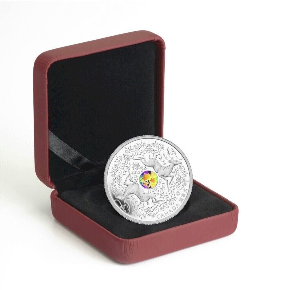 1 Oz Silver Coin 2012 $15 Canada Maple of Fortune Deer Chinese New Year Hologram-classypw.com-3