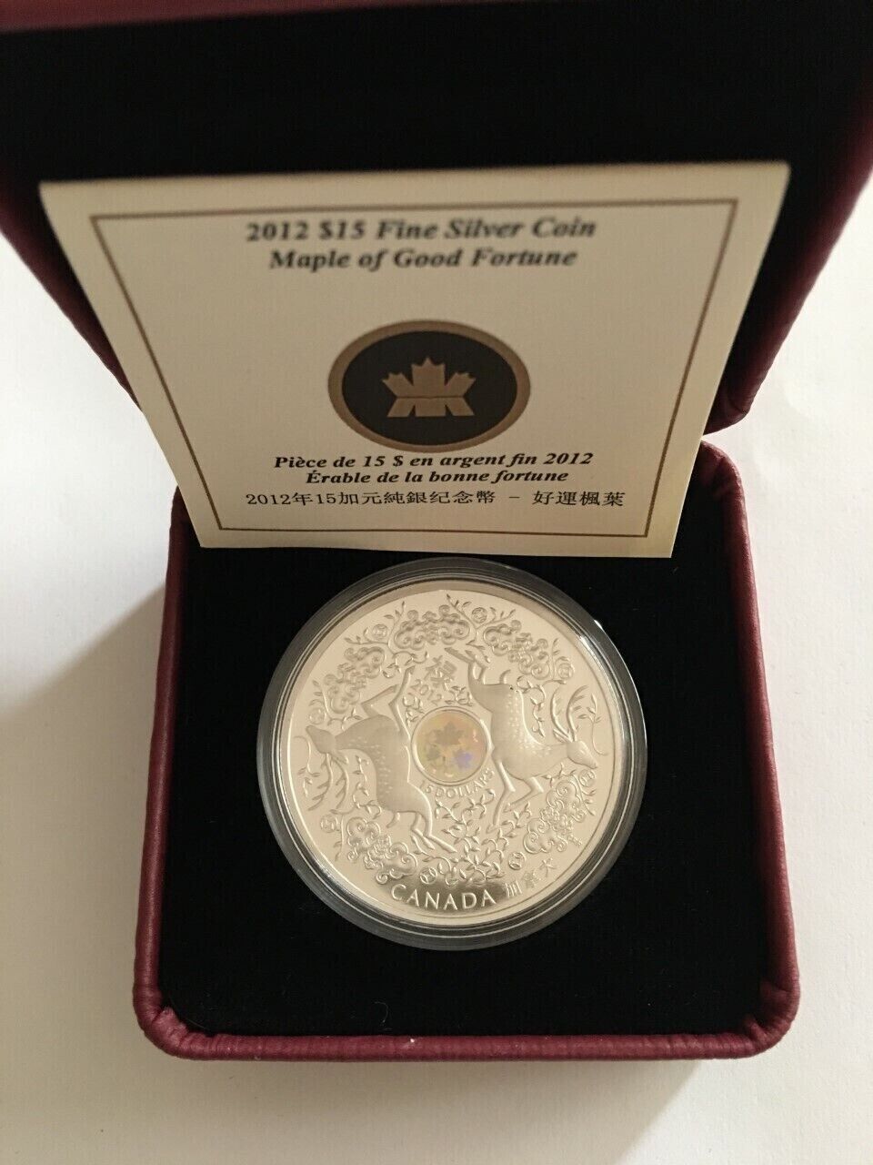 1 Oz Silver Coin 2012 $15 Canada Maple of Fortune Deer Chinese New Year Hologram-classypw.com-4