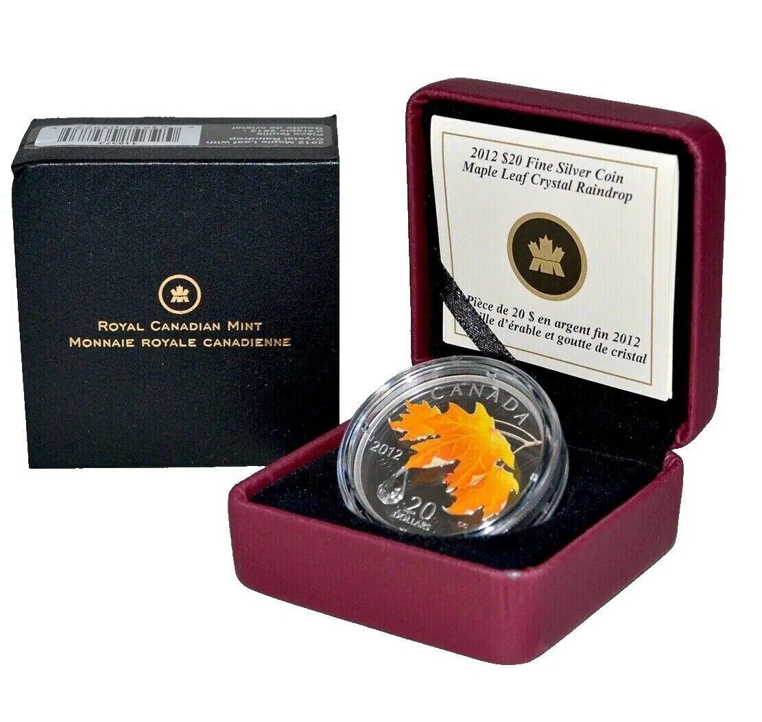 1 Oz Silver Coin 2012 $20 Canada Maple Leaf with Crystal Raindrop Swarovski-classypw.com-3