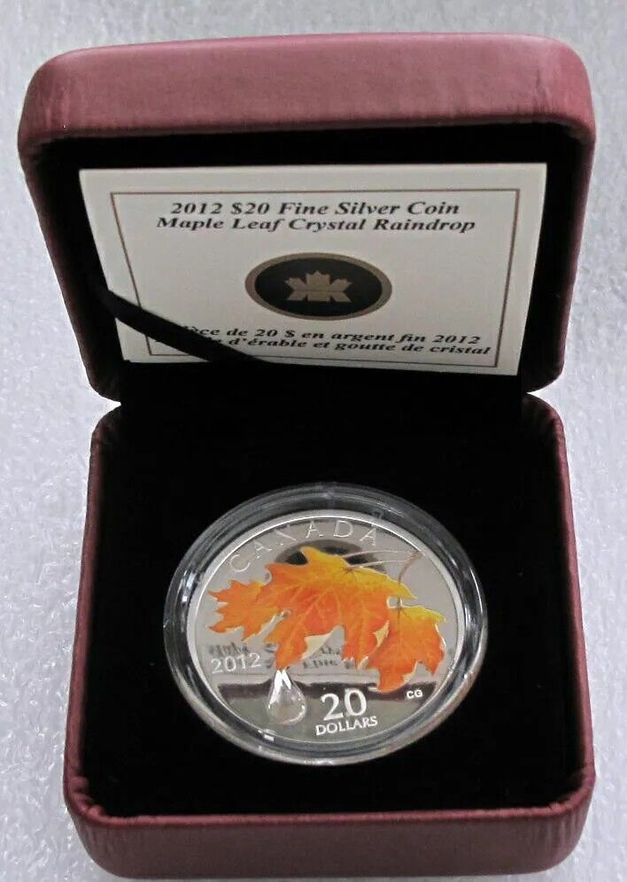 1 Oz Silver Coin 2012 $20 Canada Maple Leaf with Crystal Raindrop Swarovski-classypw.com-4