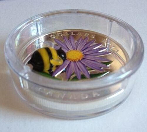 1 Oz Silver Coin 2012 $20 Canada Murano Italy Glass Aster with Bumble Bee-classypw.com-3