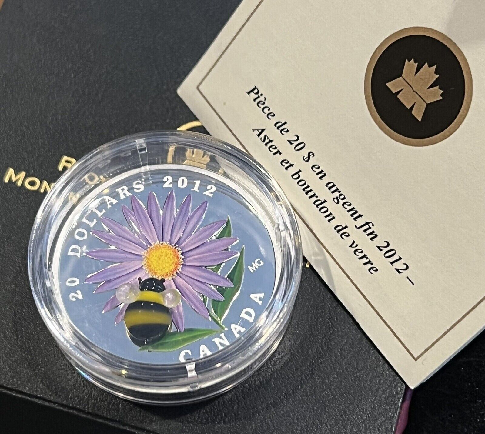 1 Oz Silver Coin 2012 $20 Canada Murano Italy Glass Aster with Bumble Bee-classypw.com-5