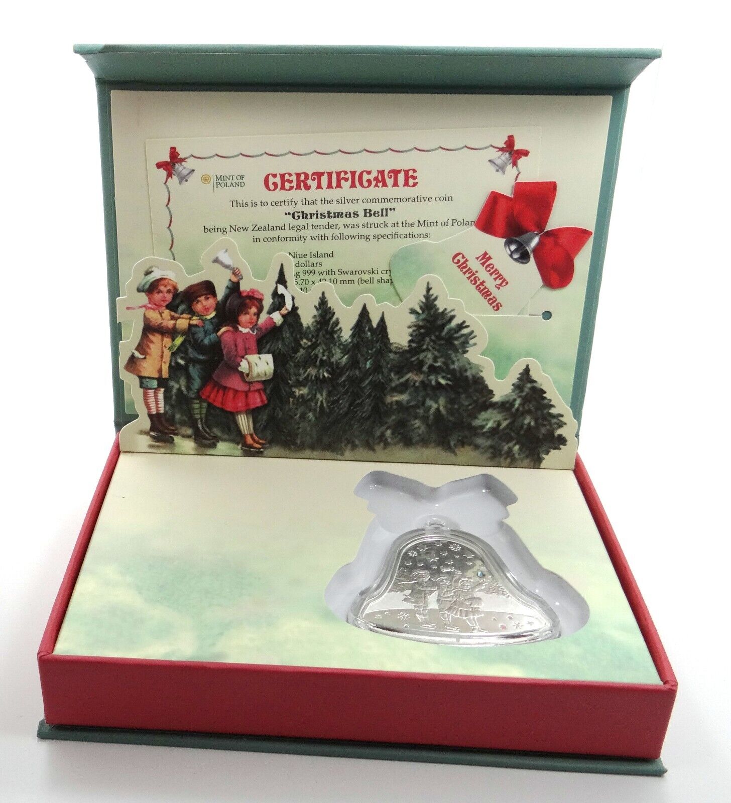 1 Oz Silver Coin 2012 Niue $2 Christmas Bell Ornament Proof Swarovski Crystal-classypw.com-1