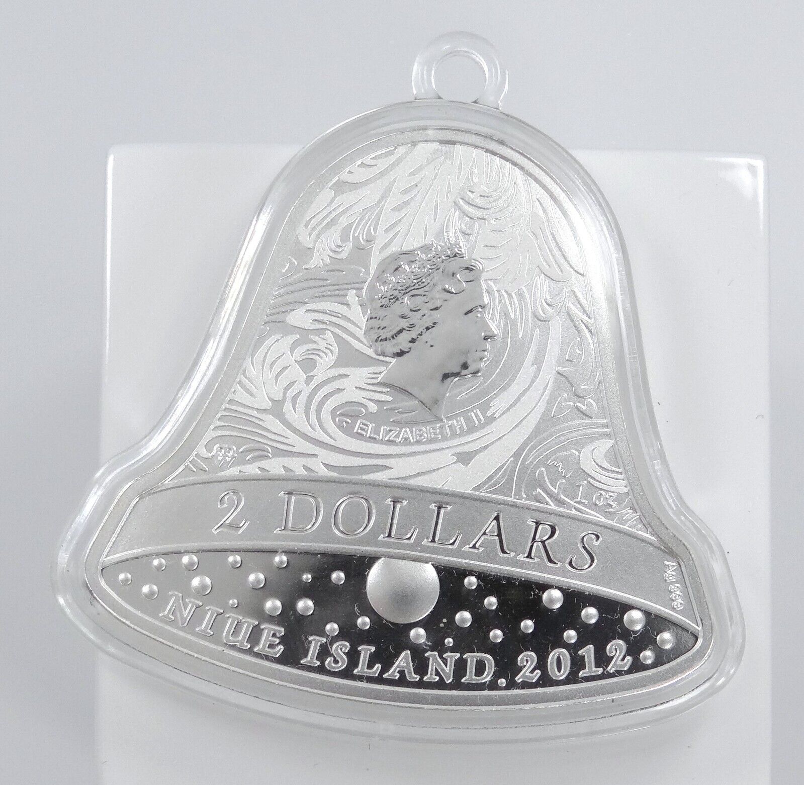 1 Oz Silver Coin 2012 Niue $2 Christmas Bell Ornament Proof Swarovski Crystal-classypw.com-5