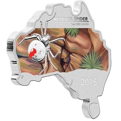 1 Oz Silver Coin 2015 $1 Australia Australian Map Shaped Coin - Redback Spider-classypw.com-1