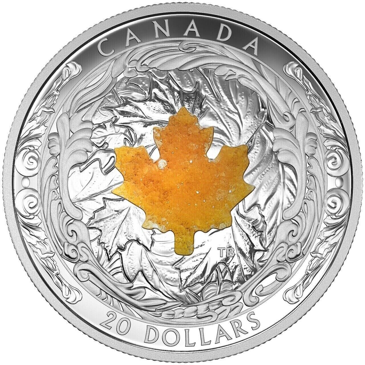 1 Oz Silver Coin 2016 $20 Canada Majestic Maple Leaves with Drusy Stone-classypw.com-4