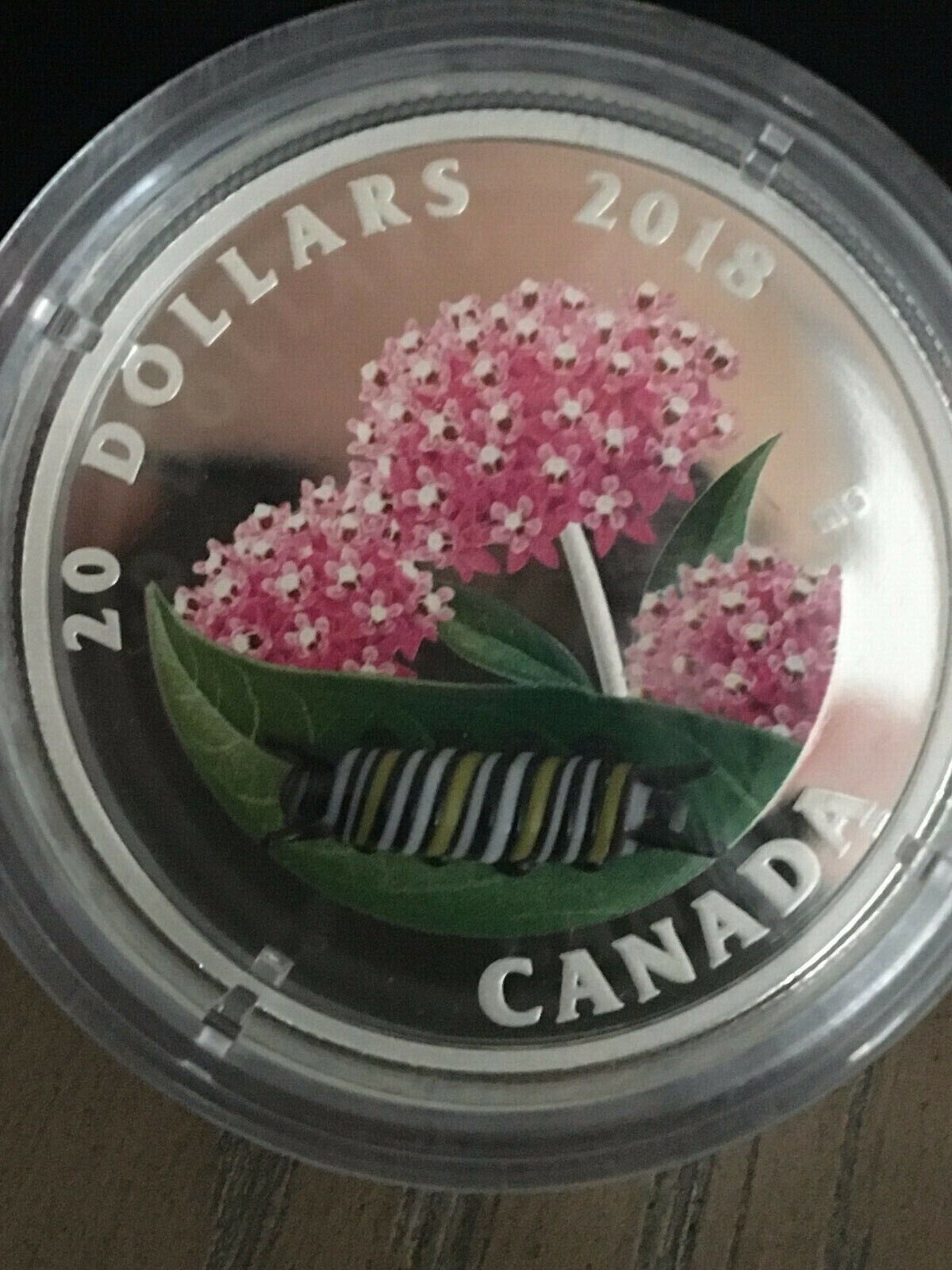 1 Oz Silver Coin 2018 $20 Canada Glass Little Creatures: Monarch Caterpillar-classypw.com-6