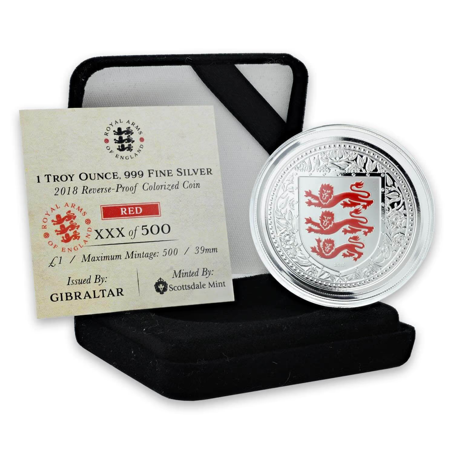 1 Oz Silver Coin 2018 Gibraltar £2 Royal Arms of England Color Proof - Red-classypw.com-5