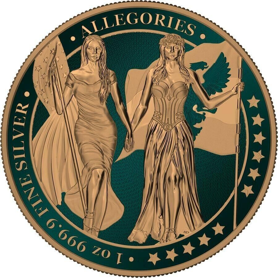 1 Oz Silver Coin 2019 5 Mark Columbia &amp; Germania Allegories - Dark Green Gilded-classypw.com-1