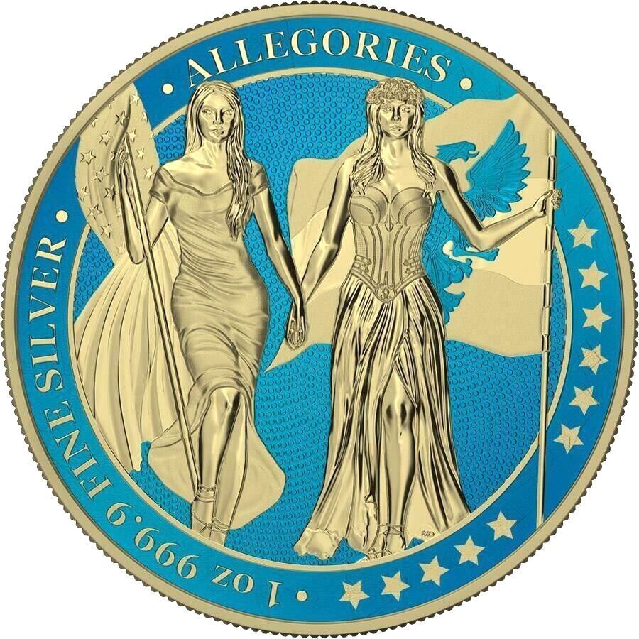 1 Oz Silver Coin 2019 5 Mark Columbia &amp; Germania Allegories - Space Blue Gilded-classypw.com-1