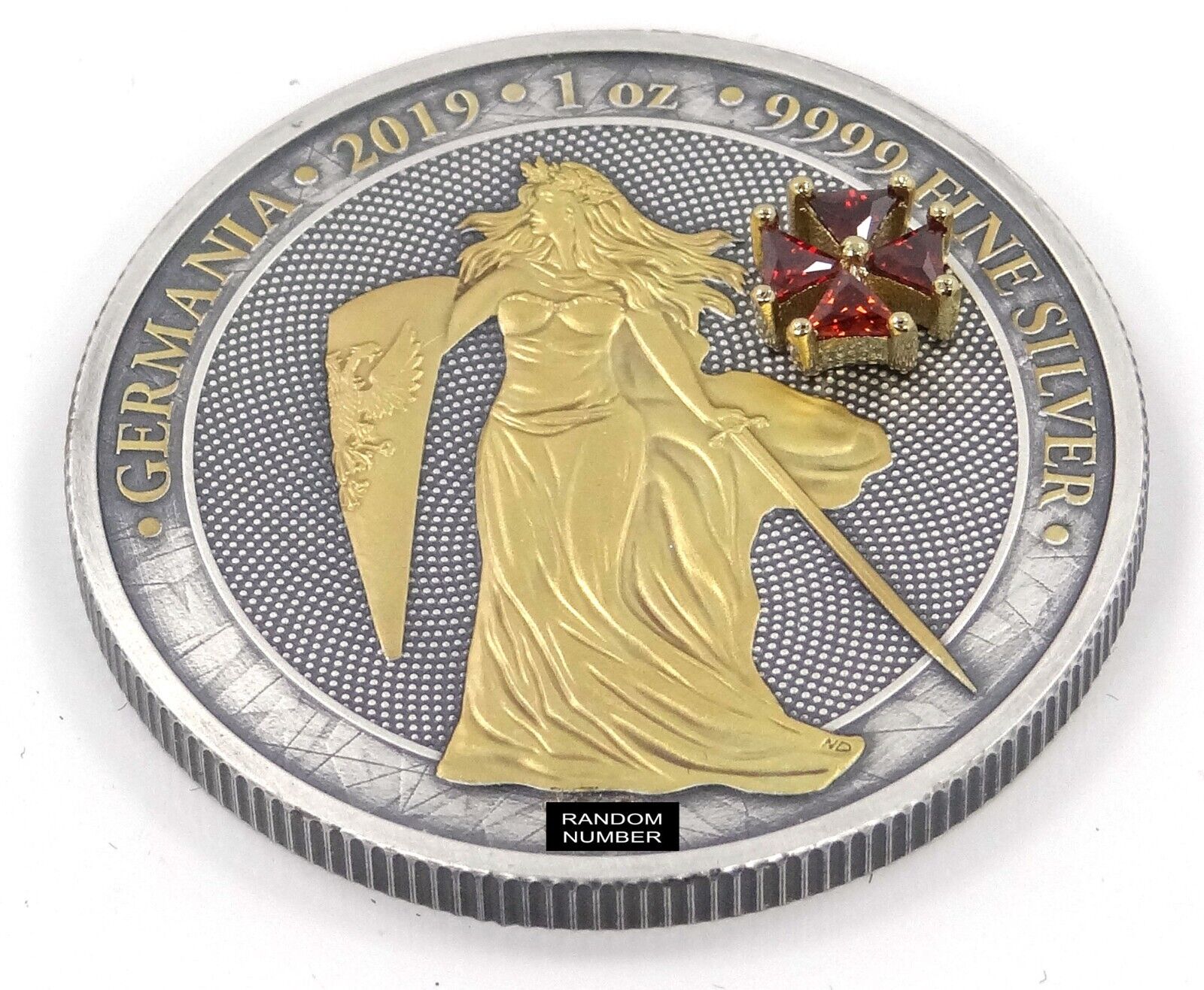 1 Oz Silver Coin 2019 5 Mark Germania - Antique Silver Red Crystal Cross-classypw.com-2