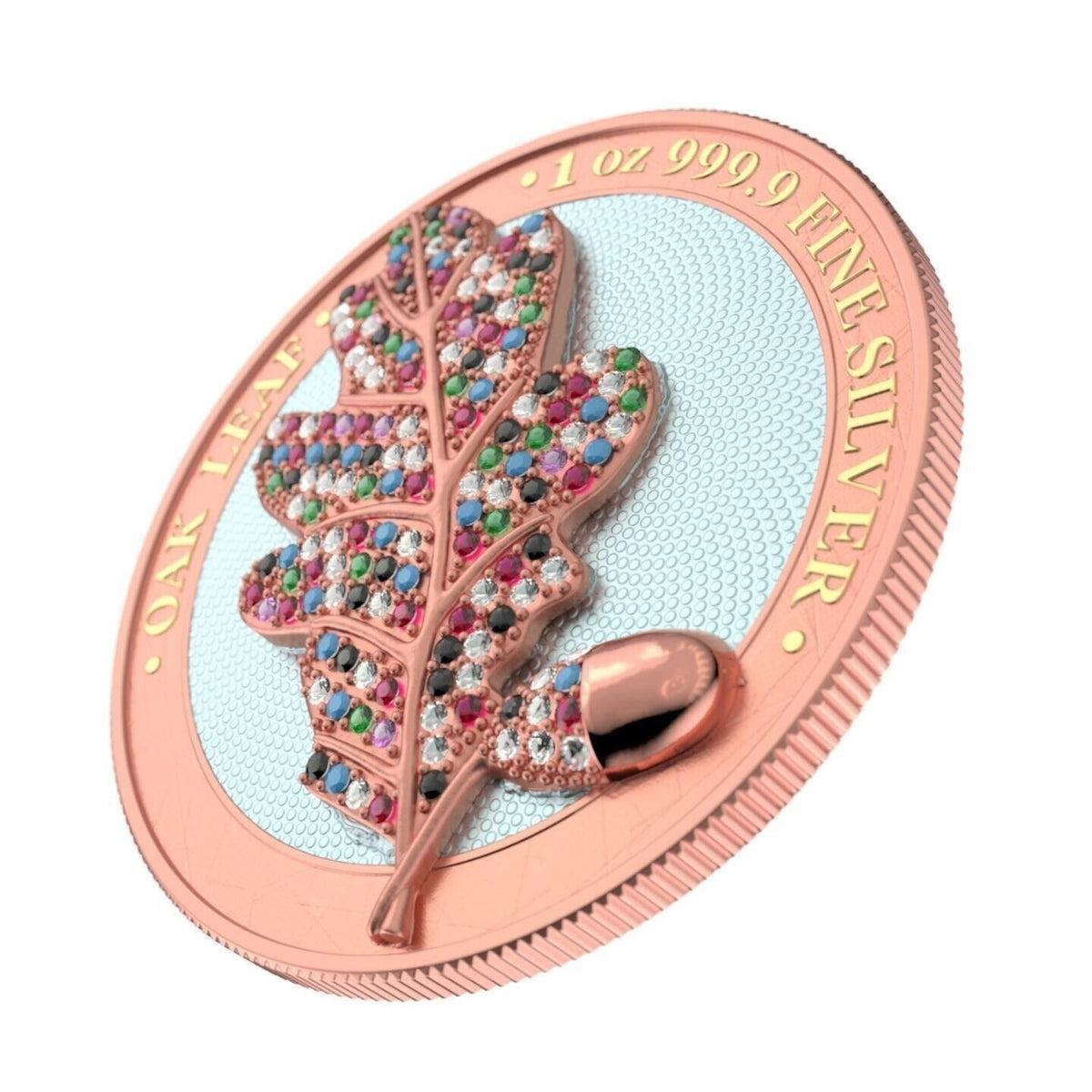 1 Oz Silver Coin 2019 5 Mark Germania Bejeweled Oak Leaf Pink Silver Coin-classypw.com-1