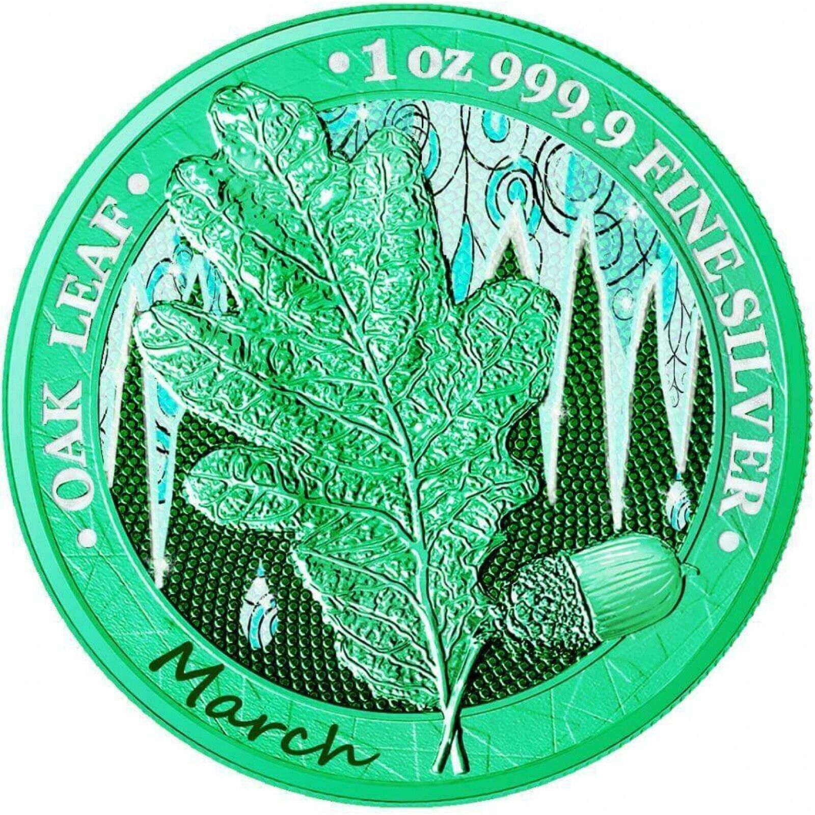 1 Oz Silver Coin 2019 5 Mark Germania Oak Leaf 12 Month Series - March-classypw.com-1