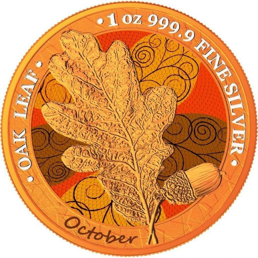 1 Oz Silver Coin 2019 5 Mark Germania Oak Leaf 12 Month Series - October-classypw.com-1