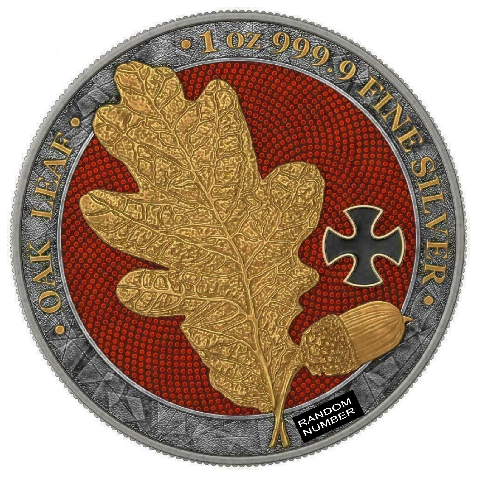 1 Oz Silver Coin 2019 5 Mark Germania Oak Leaf - Cross Gold Black LOW #008/250-classypw.com-5