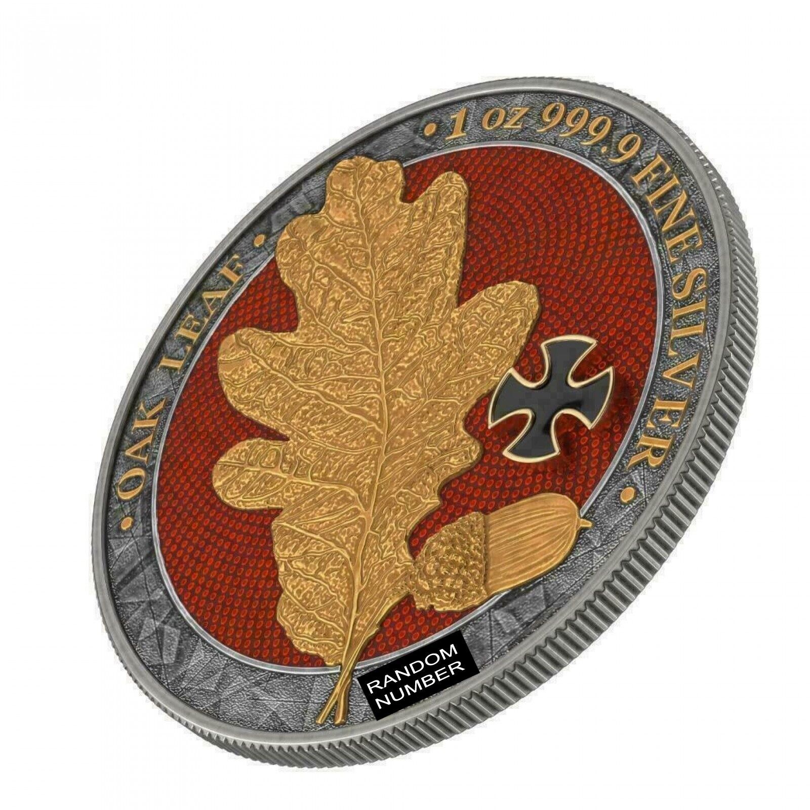 1 Oz Silver Coin 2019 5 Mark Germania Oak Leaf - Cross Gold Black LOW #008/250-classypw.com-6