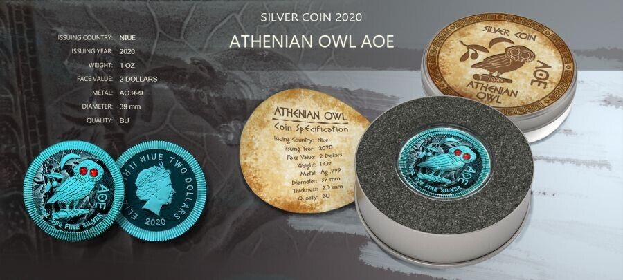 1 Oz Silver Coin 2020 $2 Niue Athenian Owl Swarovski Eyes - Freska-classypw.com-4