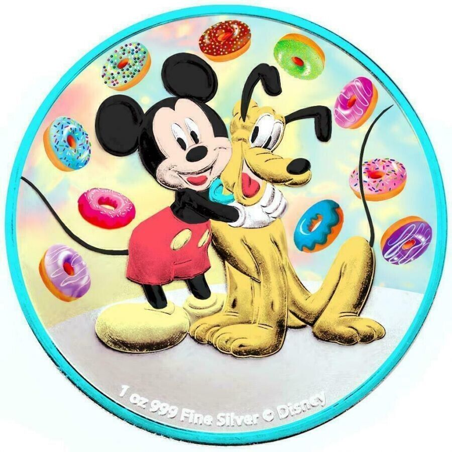 1 Oz Silver Coin 2020 $2 Niue Disney Mickey Mouse &amp; Pluto Best Friends - Donuts-classypw.com-1