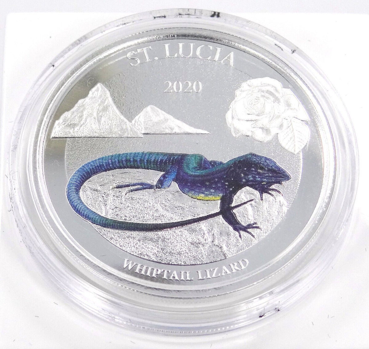 1 Oz Silver Coin 2020 $2 Saint Lucia Scottsdale Mint Color - Whiptail Lizard-classypw.com-1