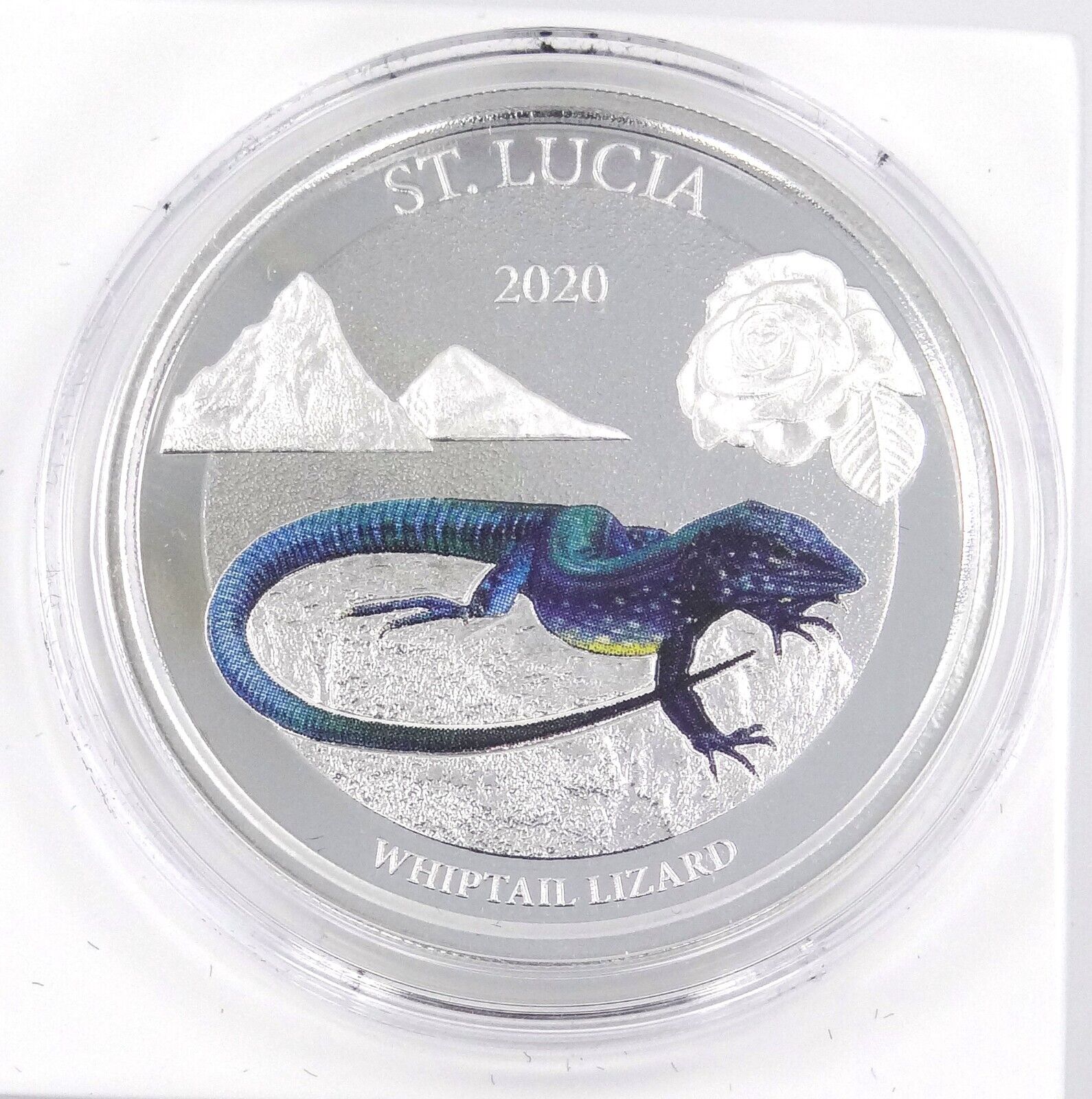 1 Oz Silver Coin 2020 $2 Saint Lucia Scottsdale Mint Color - Whiptail Lizard-classypw.com-3