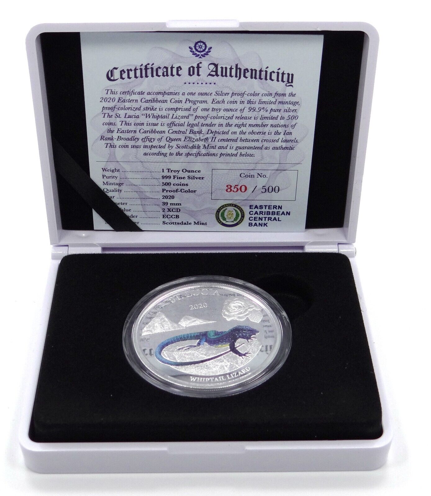 1 Oz Silver Coin 2020 $2 Saint Lucia Scottsdale Mint Color - Whiptail Lizard-classypw.com-5