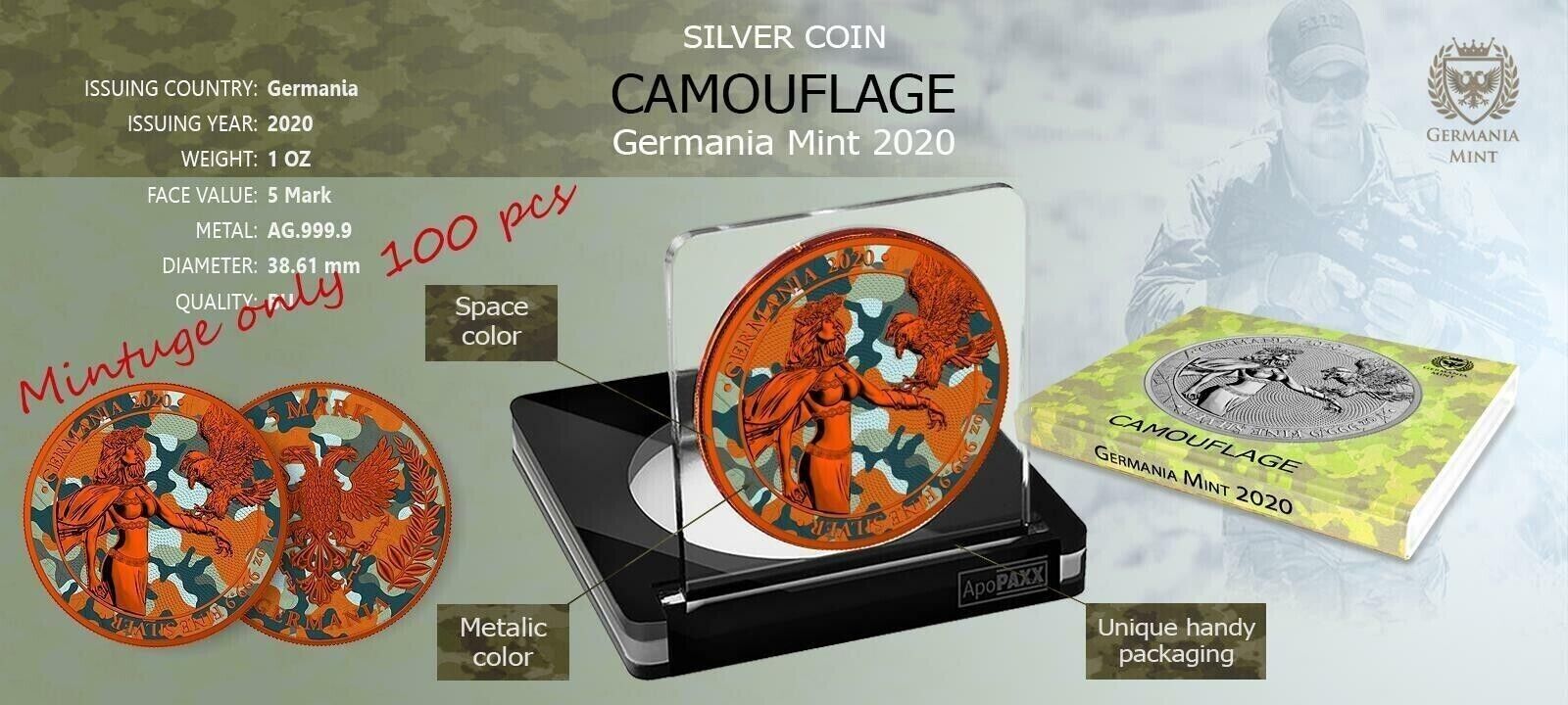 1 Oz Silver Coin 2020 5 Mark Germania Camouflage Edition - Bukovina-classypw.com-4