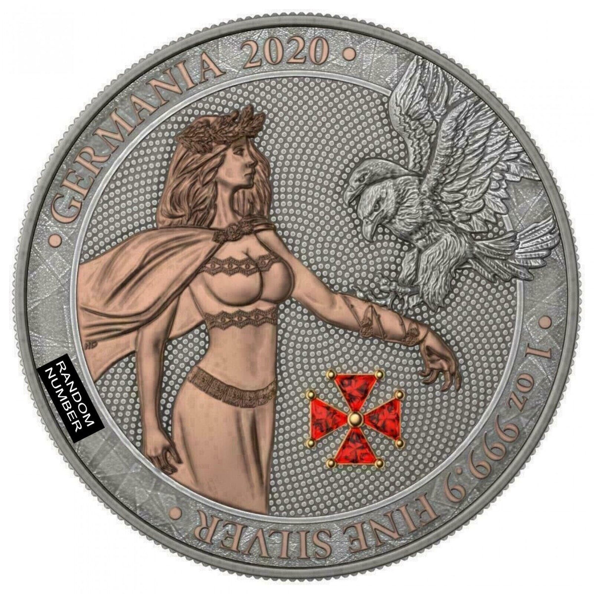 1 Oz Silver Coin 2020 5 Mark Germania - Red Crystal Cross-classypw.com-1