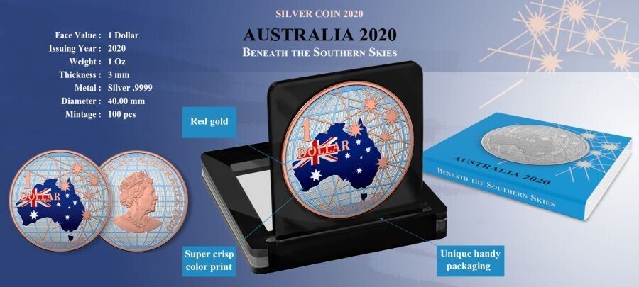 1 Oz Silver Coin 2020 Australia $1 Beneath the Southern Skies - The Flag-classypw.com-4