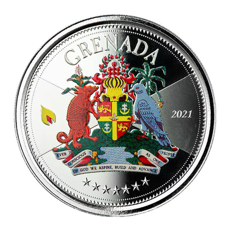 1 Oz Silver Coin 2021 EC8 Grenada $2 Scottsdale Mint Color Proof - Coat of Arms-classypw.com-1