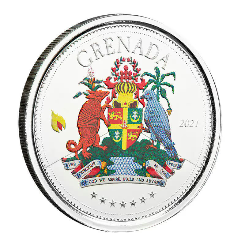 1 Oz Silver Coin 2021 EC8 Grenada $2 Scottsdale Mint Color Proof - Coat of Arms-classypw.com-3