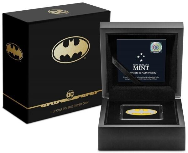 1 Oz Silver Coin 2021 Niue $2 DC Comics Batman Logo Colorized Shaped Proof