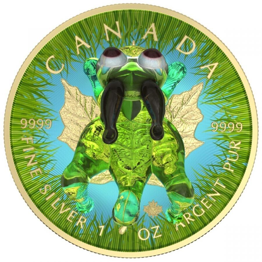 1 Oz Silver Coin 2022 $5 Canada Maple Leaf Murano Glass Series - Grasshopper-classypw.com-5