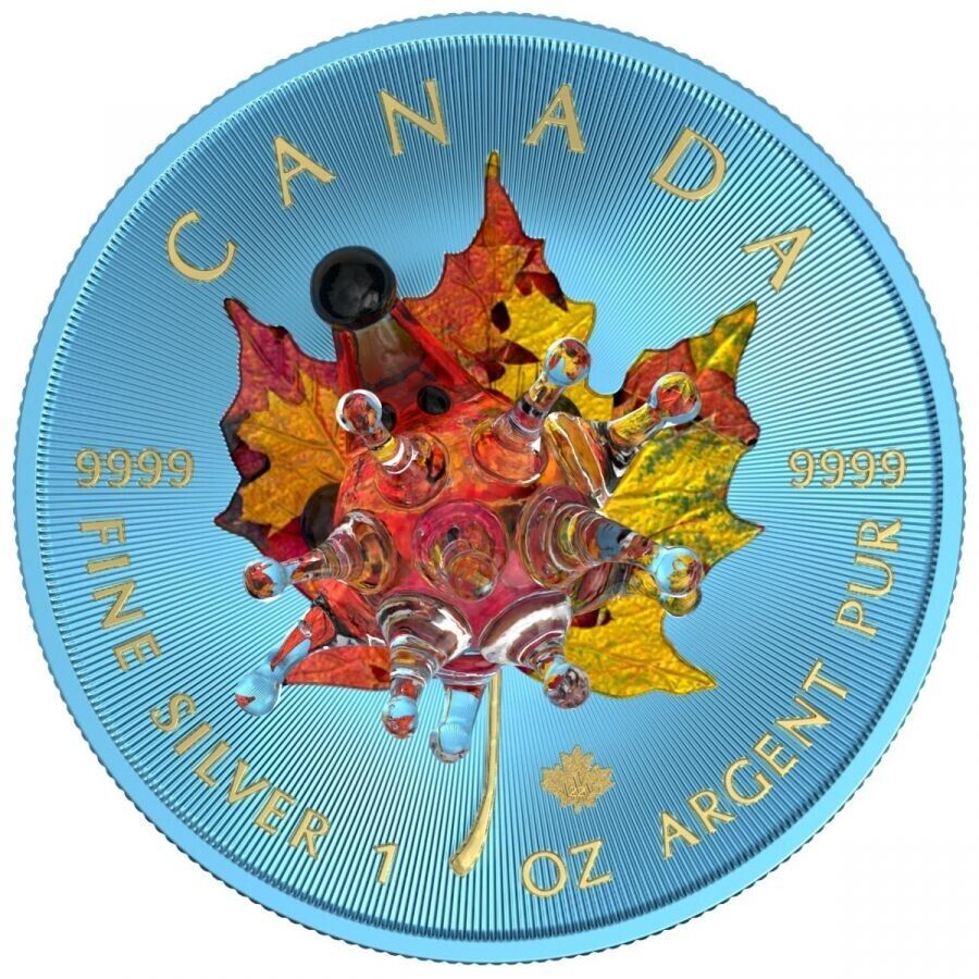 1 Oz Silver Coin 2022 $5 Canada Maple Leaf Murano Glass Series - Hedgehog-classypw.com-4