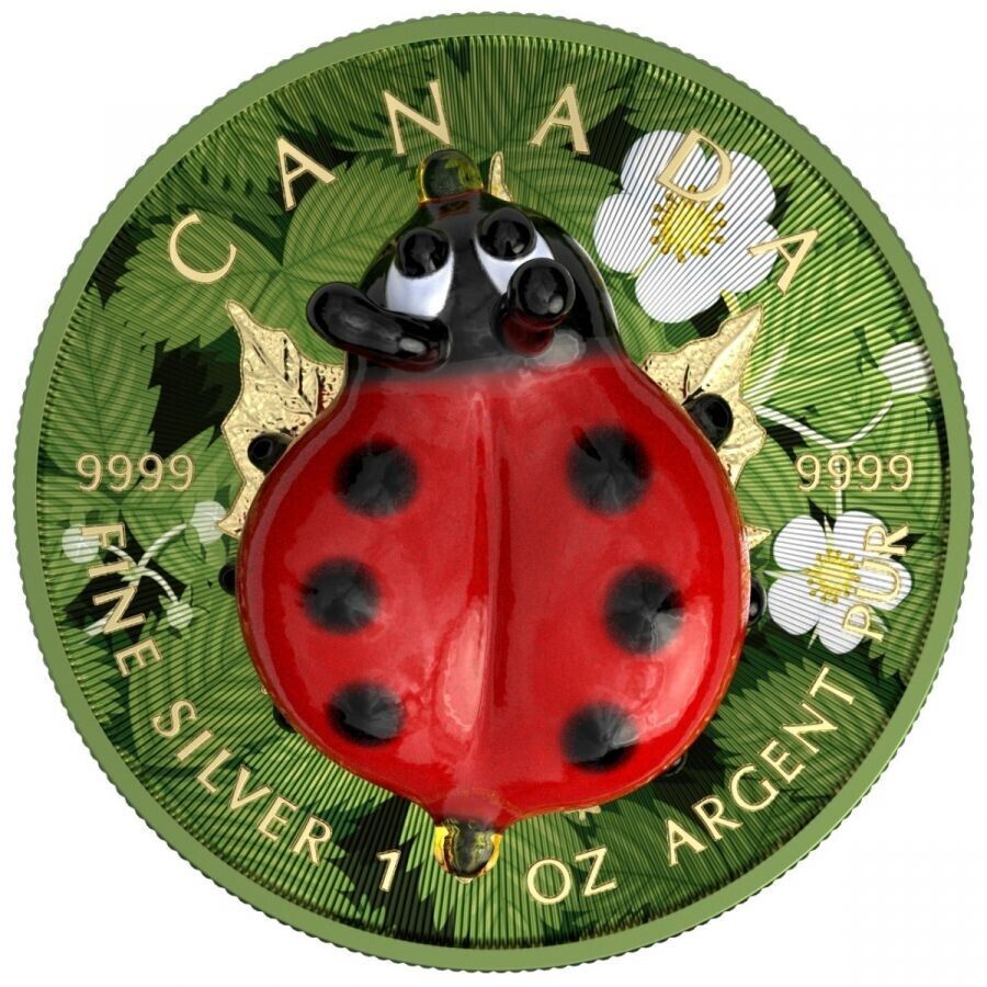 1 Oz Silver Coin 2022 $5 Canada Maple Leaf Murano Glass Series - Ladybug-classypw.com-4