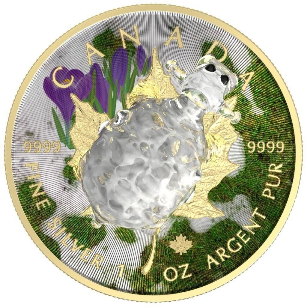 1 Oz Silver Coin 2022 $5 Canada Maple Leaf Murano Glass Series - White Sheep-classypw.com-3