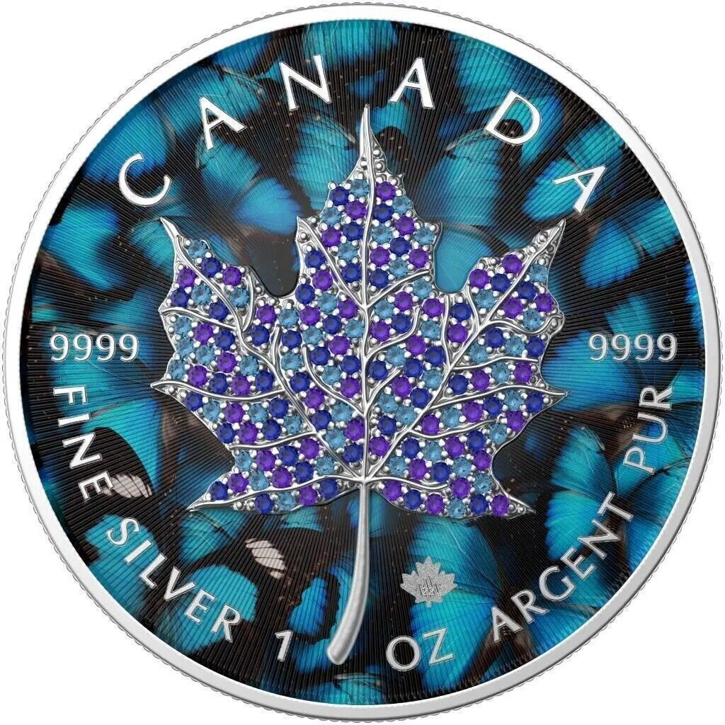 1 Oz Silver Coin 2022 Canada $5 Maple Leaf Seasons January Bejeweled Leaf Insert-classypw.com-1