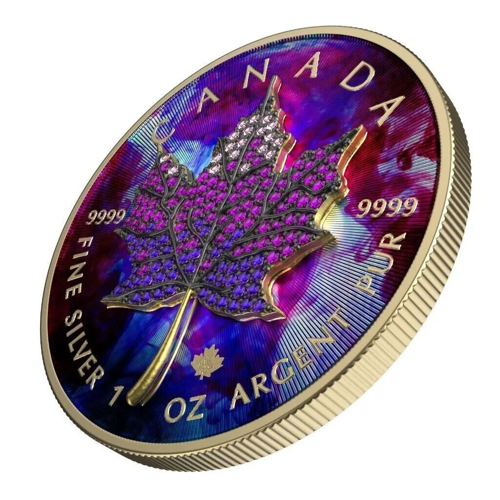 1 Oz Silver Coin 2022 Canada $5 Maple Leaf Seasons June Bejeweled