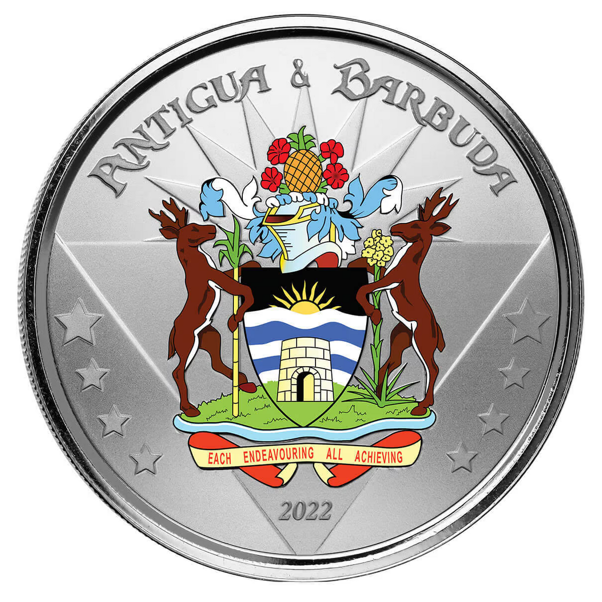 1 Oz Silver Coin 2022 EC8 Antigua &amp; Barbuda $2 Scottsdale Color - Coat of Arms-classypw.com-1