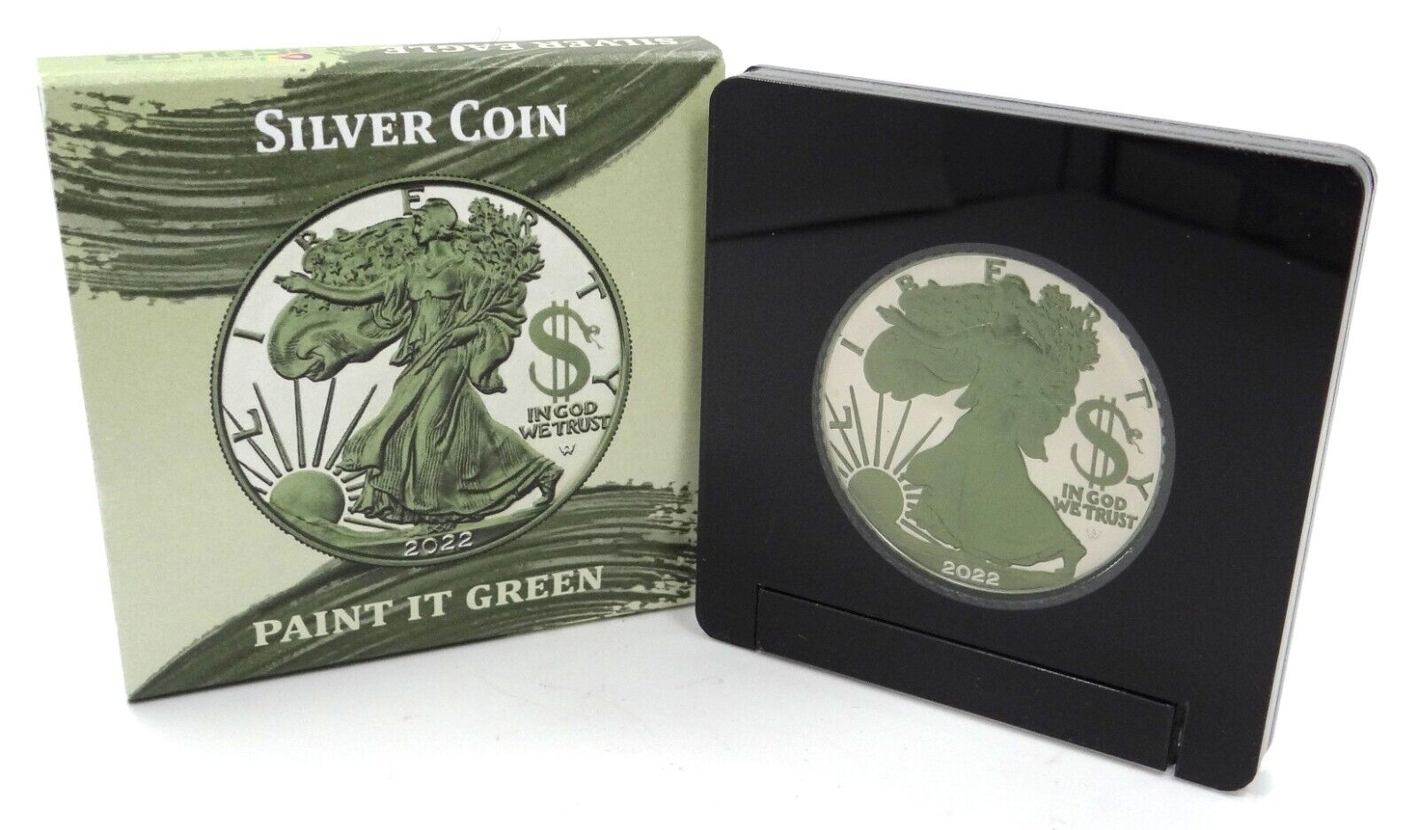 1 Oz Silver Coin 2022 USA $1 Liberty Eagle Paint It Green - Capitalism $-classypw.com-3