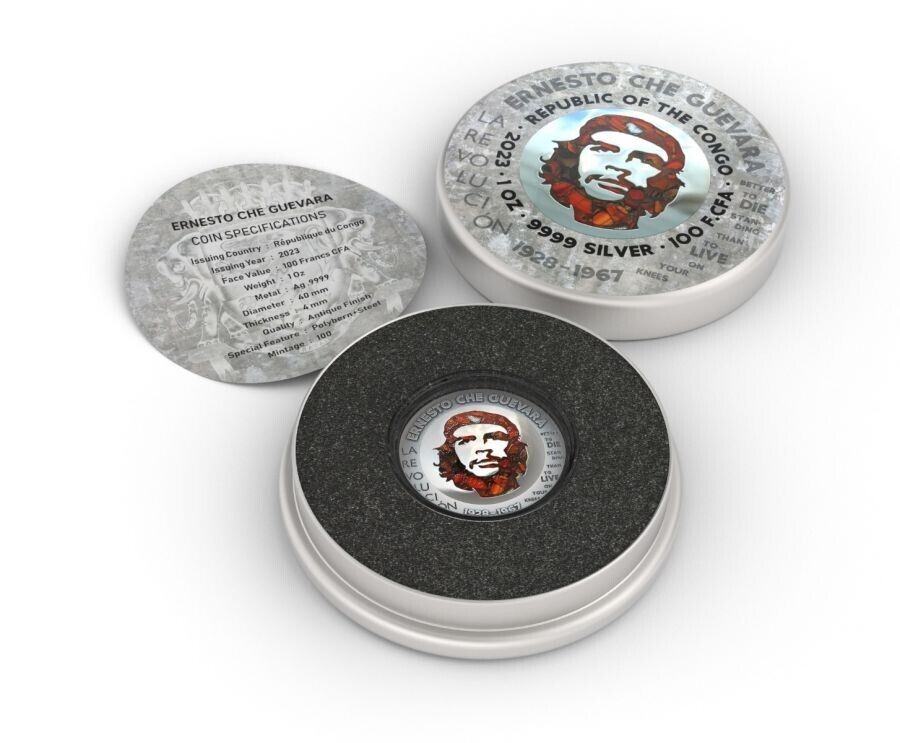 1 Oz Silver Coin 2023 Congo Ernesto Che Guevara Glass Mosaic / Steel Handmade V1-classypw.com-7