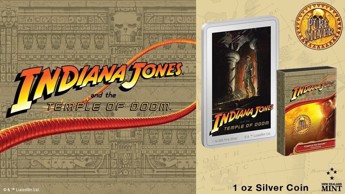 1 Oz Silver Coin 2023 Niue $2 Indiana Jones and the Temple of Doom Poster Coin