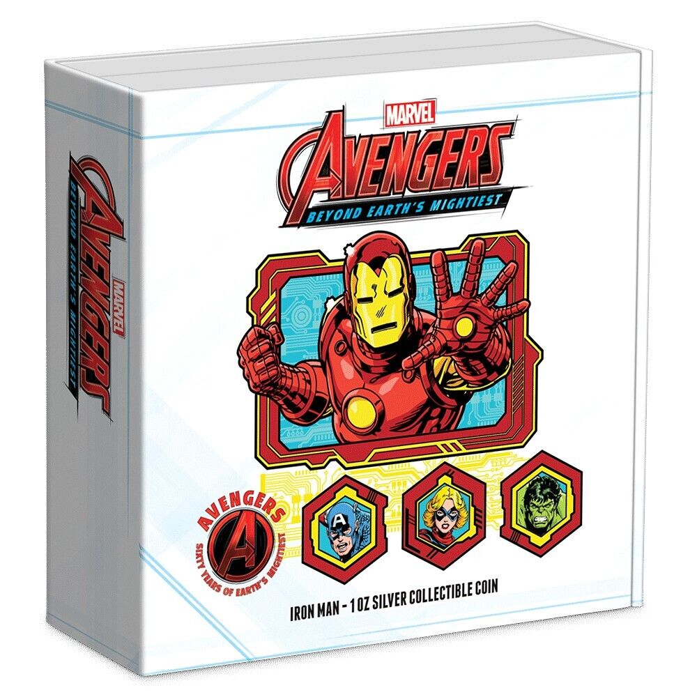 1 Oz Silver Coin 2023 Niue $2 Marvel Avengers 60th Ann Iron Man Silver Proof