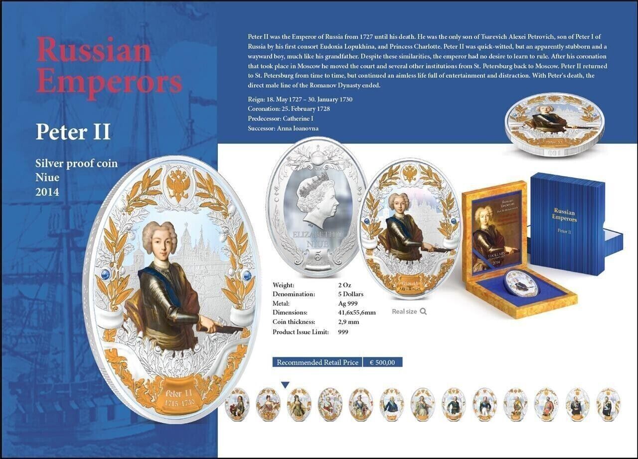 2 Oz Silver Coin 2014 Niue $5 Russian Emperors Proof Coin - Peter II 1715-1730-classypw.com-8