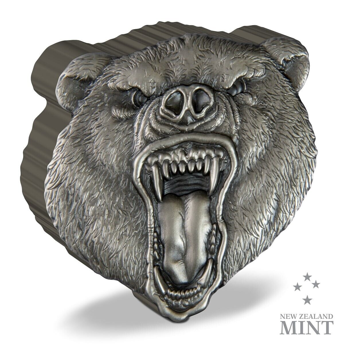 2 Oz Silver Coin 2023 Niue $5 Fierce Nature Grizzly Bear Antiqued Shaped Coin