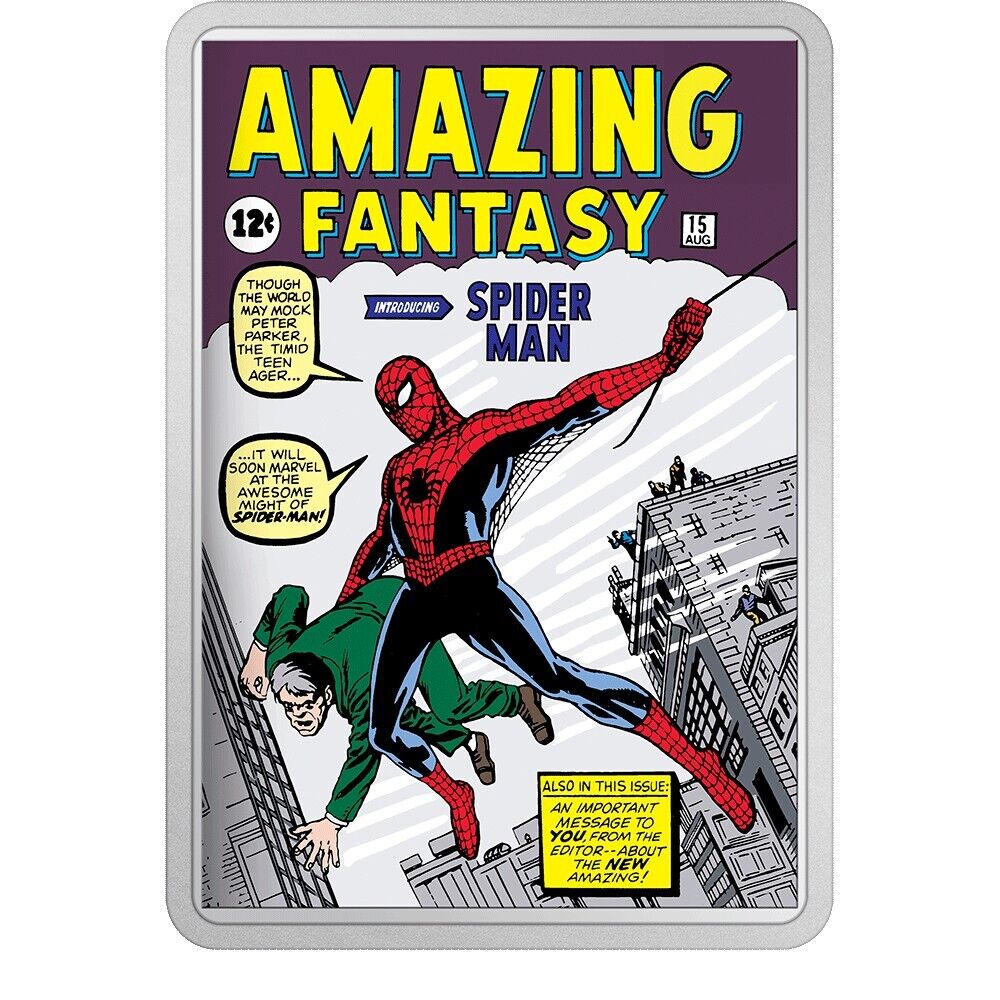 2 Oz Silver Coin 2023 Niue $5 Marvel Comix Amazing Fantasy #15 Spider-Man Proof