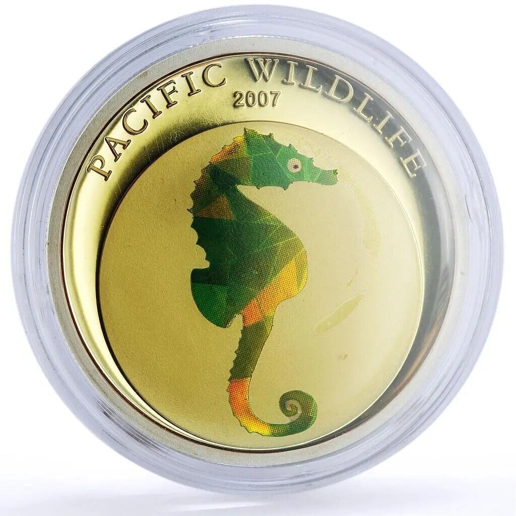 25g Silver Coin 2007 $5 Palau Pacific Wildlife Seahorse Prism-classypw.com-2